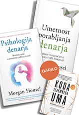 Komplet 2 knjig Morgana Housla Psihologija denarja in Umetnost porabljanja denarja ter darilo Bogati očka revni očka
