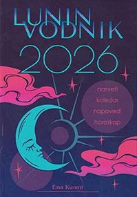 Naslovnica knjige Lunin vodnik 2026 Eme Kurent – lunin koledar, horoskop in astrološki planer za vsak dan v letu
